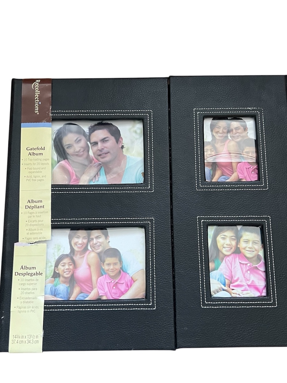Recollections Black Faux Leather Gatefold Photo Album with White Stitching